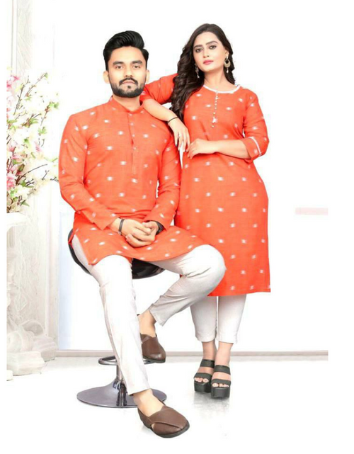 Load image into Gallery viewer, Couple wear Orange Indian Traditional Same Matching Outfits mahezon
