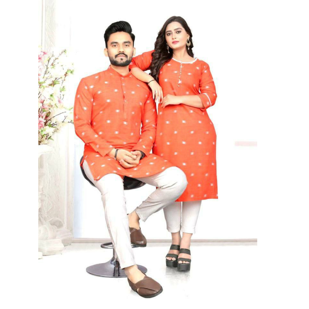 Couple wear Orange Indian Traditional Same Matching Outfits mahezon