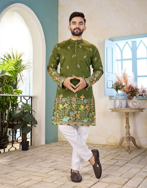 Load image into Gallery viewer, Crunchy Silk Traditional Indian Couple Wear Same Matching Men Kurta Women Lehenga Blouse Dupatta for Weddings mahezon
