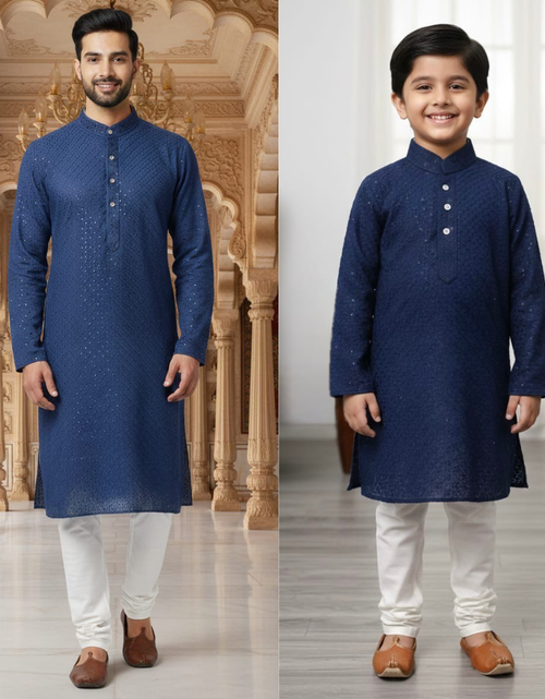 Load image into Gallery viewer, Father and Son Sequence Matching Twinning Kurta Pajama Outfit Set mahezon
