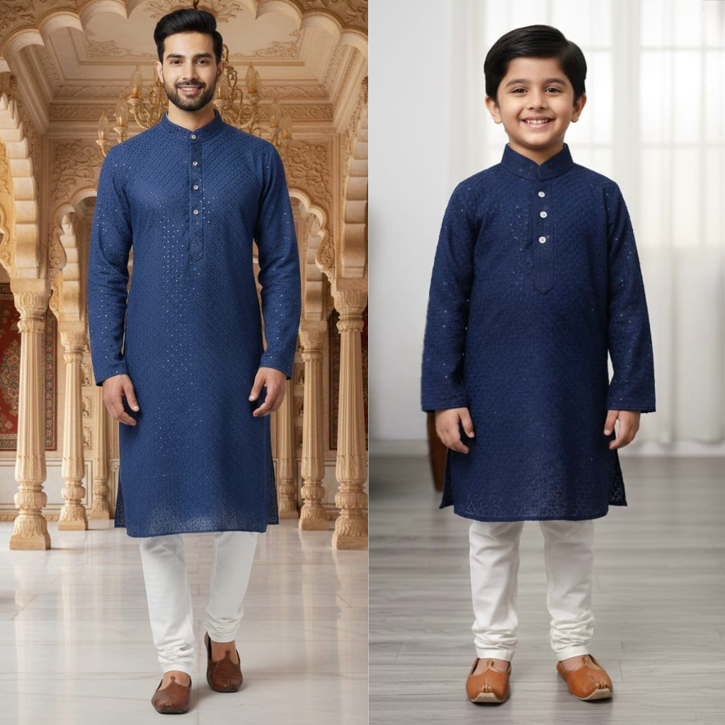 Father and Son Sequence Matching Twinning Kurta Pajama Outfit Set mahezon