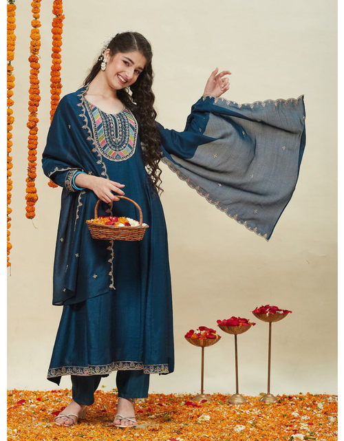 Load image into Gallery viewer, Designer Anarkali Kids Girls Kurta Pant Dupatta Set
