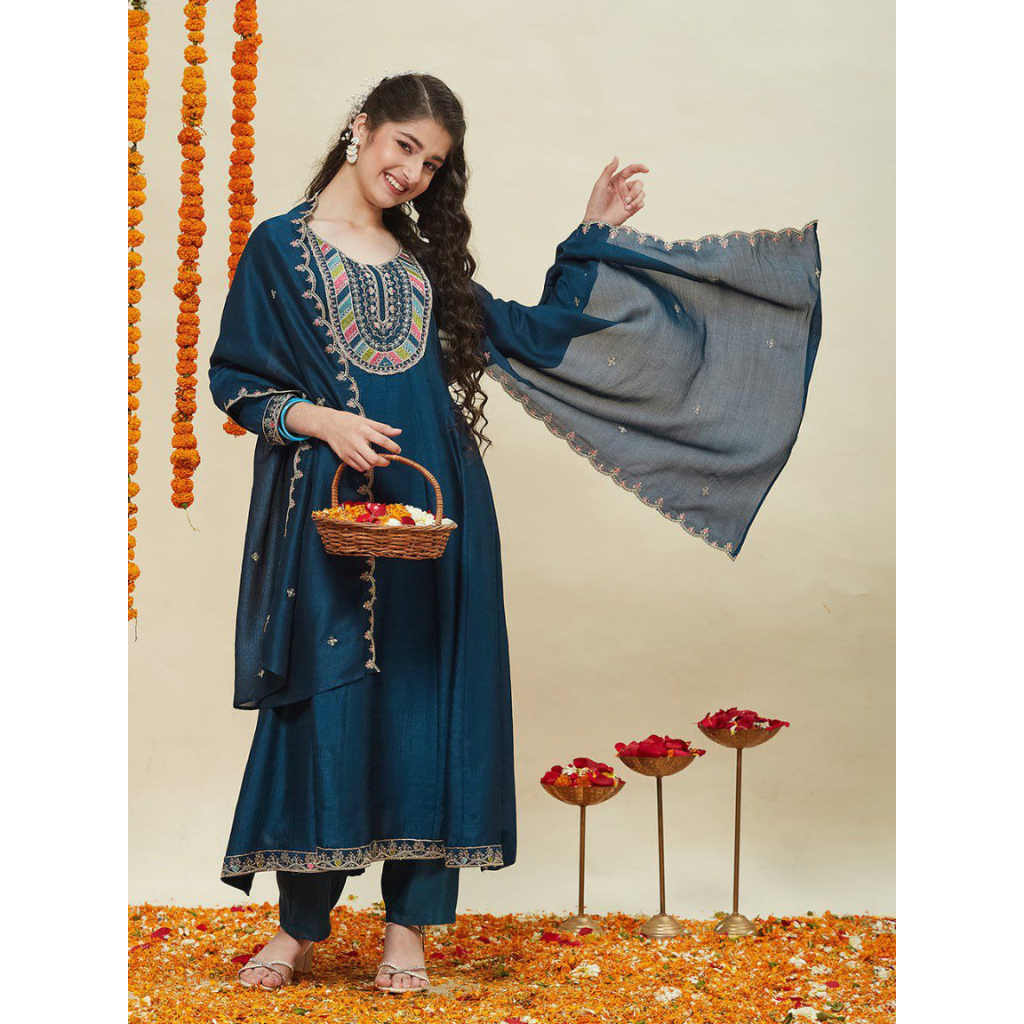 Designer Anarkali Kids Girls Kurta Pant Dupatta Set