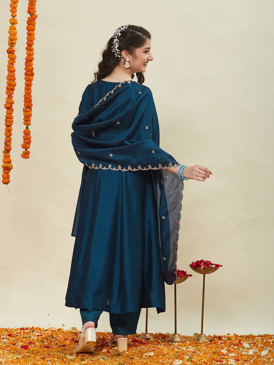 Designer Anarkali Kids Girls Kurta Pant Dupatta Set