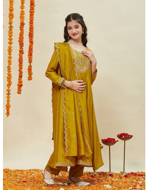 Load image into Gallery viewer, Designer Anarkali Kids Girls Kurta Pant Dupatta Set
