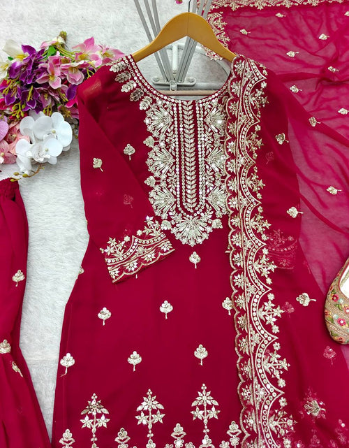 Load image into Gallery viewer, Designer Red Bridal wear Top  Sharara with Dupatta mahezon
