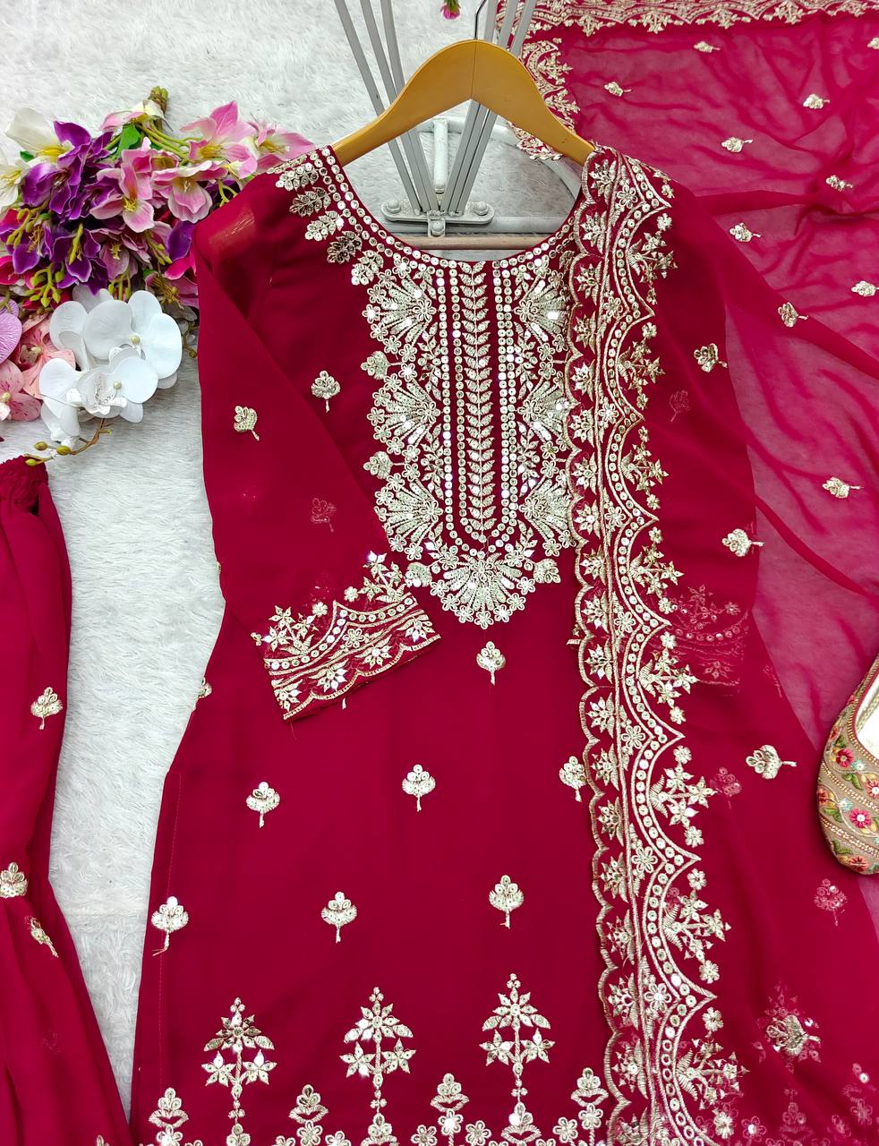 Designer Red Bridal wear Top  Sharara with Dupatta mahezon