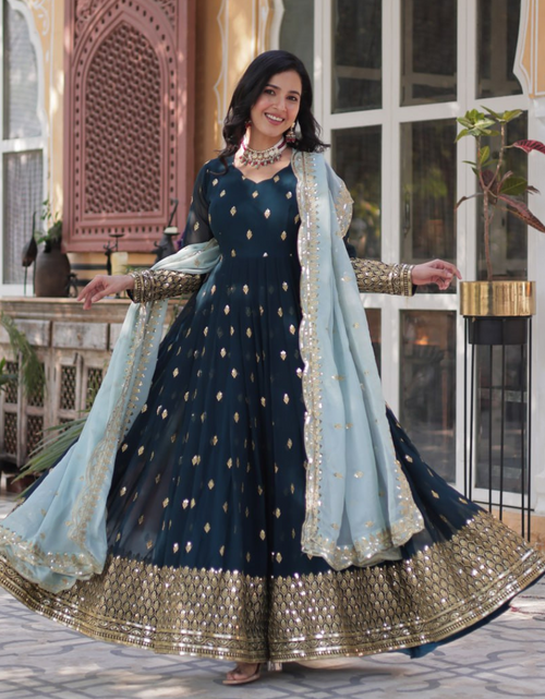 Load image into Gallery viewer, Designer Embroidery Women&#39;s Gown Dupatta Suit
