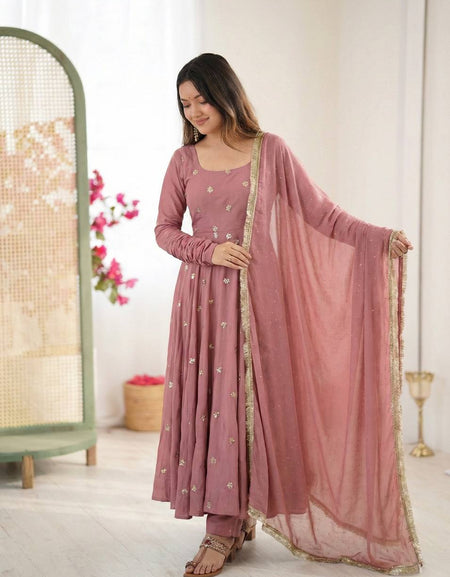 Designer Embroidery Work Gown And Dupatta Set Fully Stitched Ready To Wear mahezon