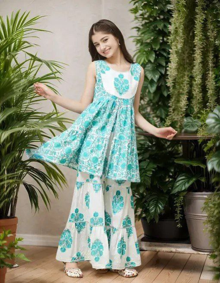 Designer Ethnic Kids Girls Top Sharara Dupatta Dress