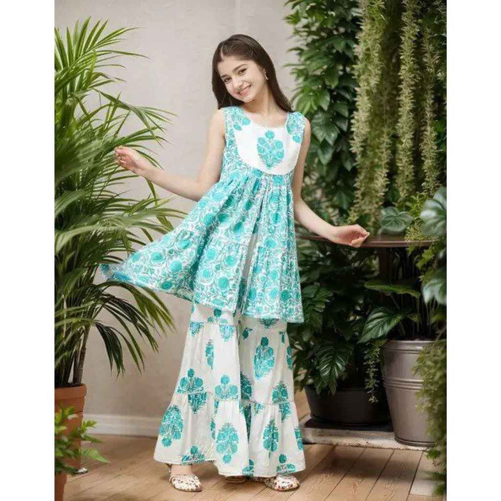 Designer Ethnic Kids Girls Top Sharara Dupatta Dress