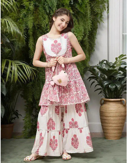 Load image into Gallery viewer, Designer Ethnic Kids Girls Top Sharara Dupatta Dress
