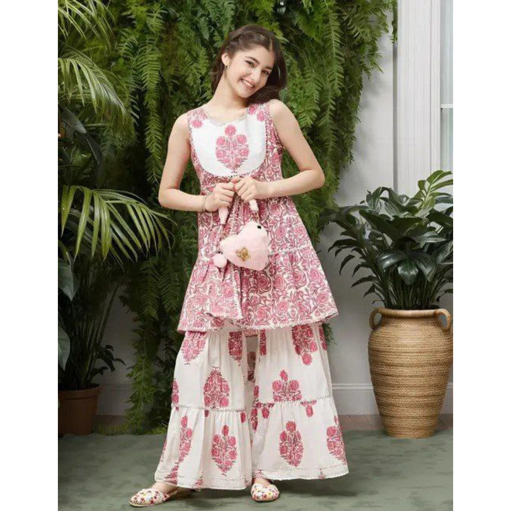 Designer Ethnic Kids Girls Top Sharara Dupatta Dress