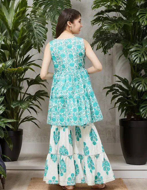 Designer Ethnic Kids Girls Top Sharara Dupatta Dress