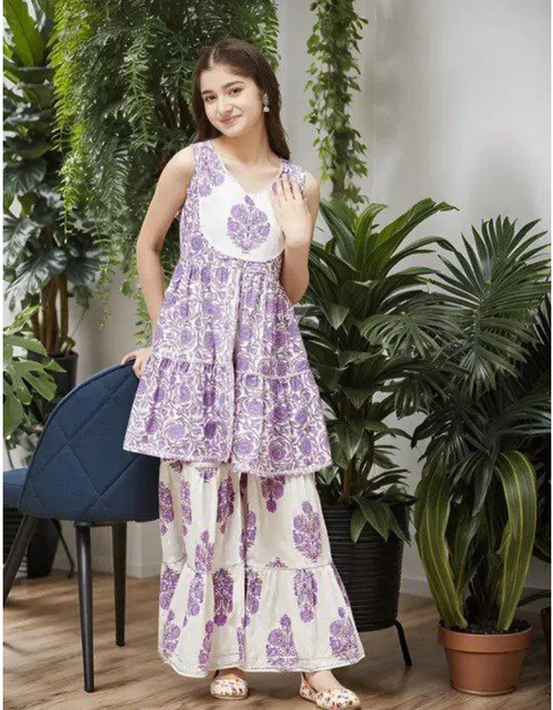 Load image into Gallery viewer, Designer Ethnic Kids Girls Top Sharara Dupatta Dress
