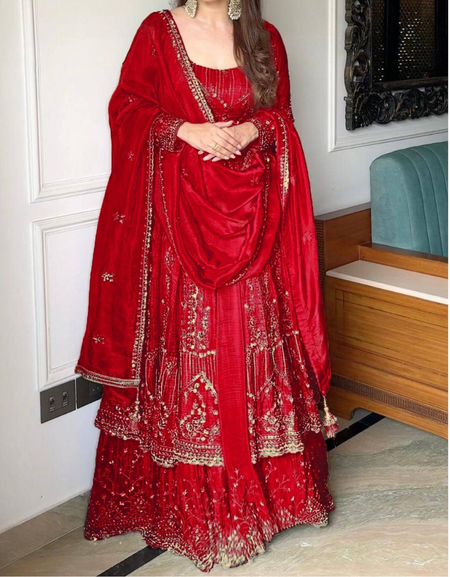 Designer Havy Crunchi Silk With Embroidery Work Gown Lehenga mahezon