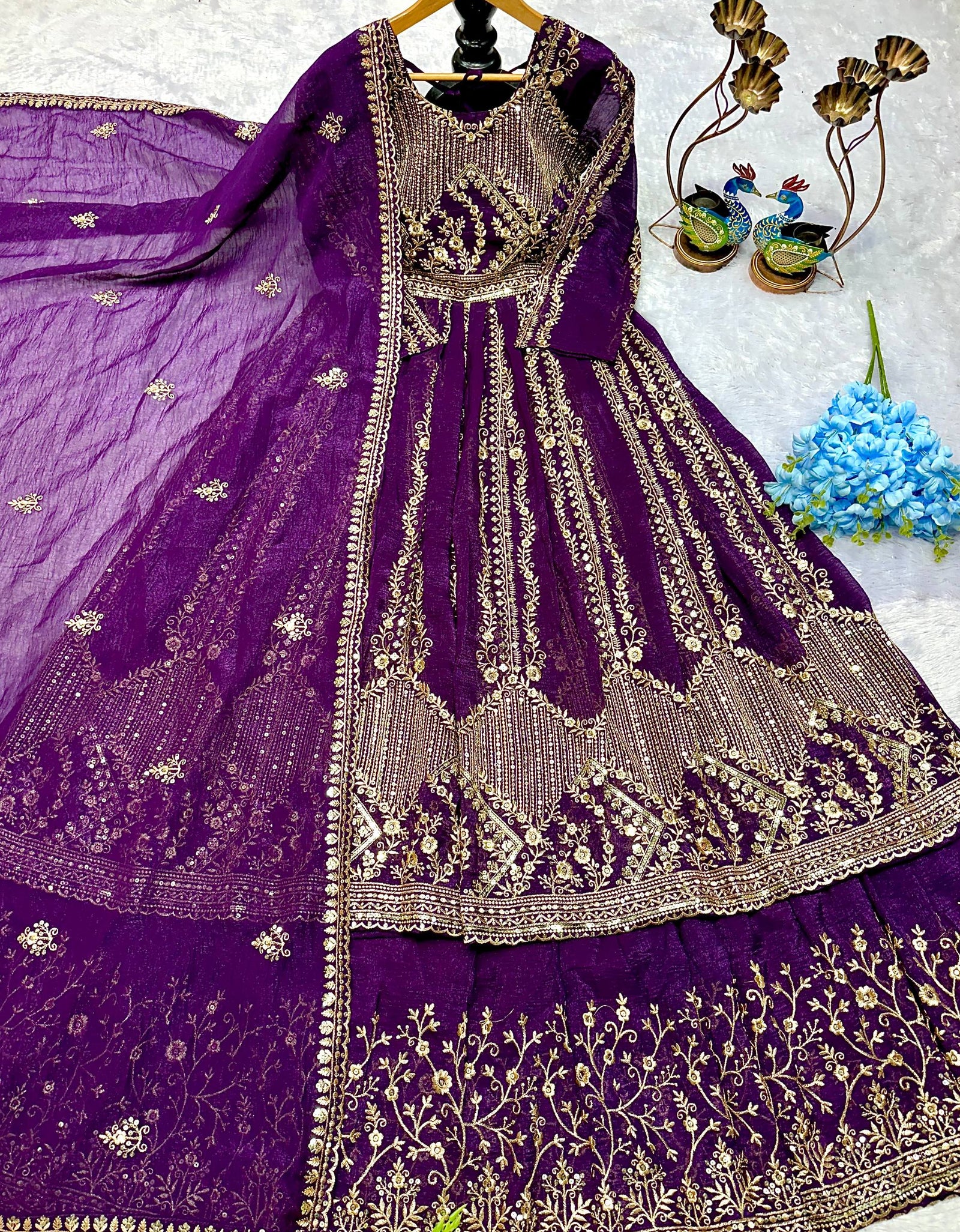 Designer Havy Crunchi Silk With Embroidery Work Gown Lehenga mahezon