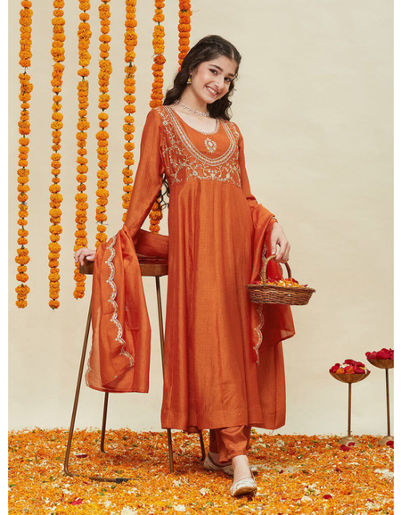 Designer Kids Girls Anarkali Kurti Pant Dupatta Set