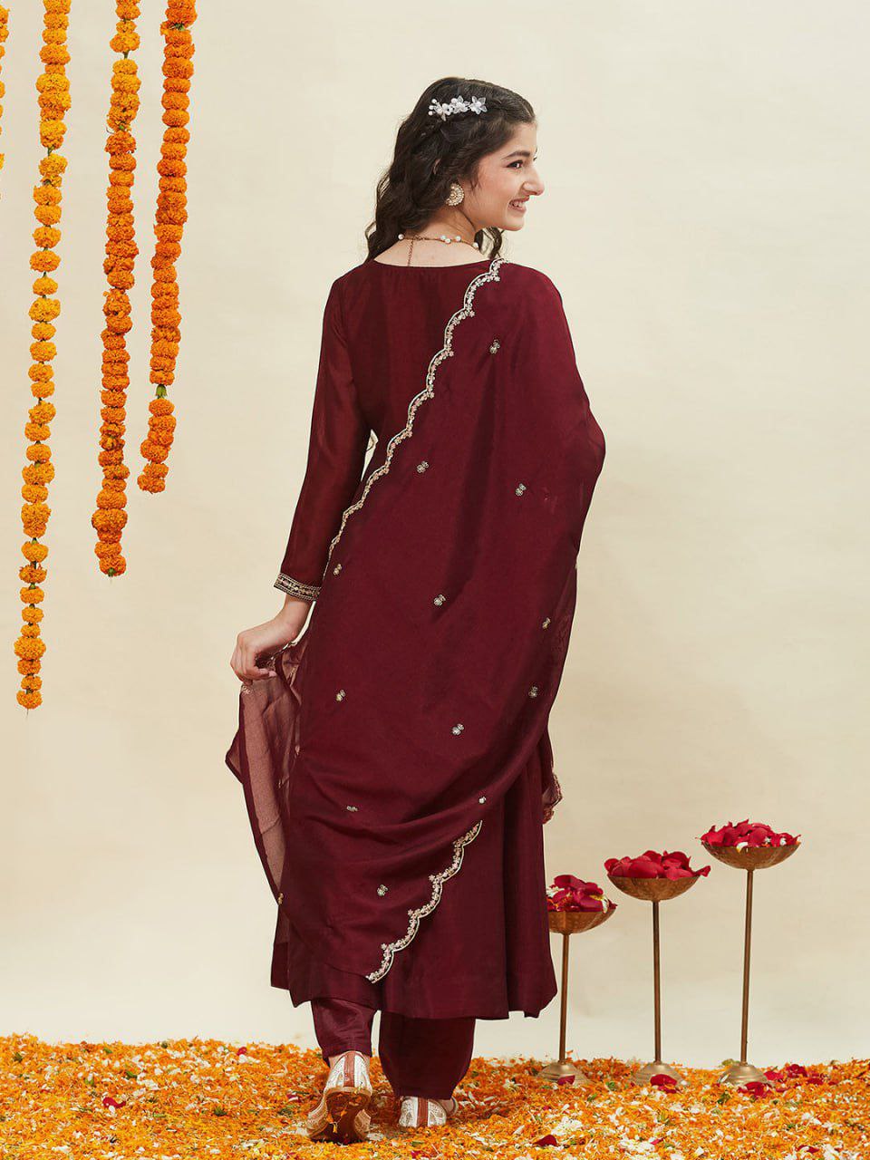 Designer Kids Girls Anarkali Kurti Pant Dupatta Set