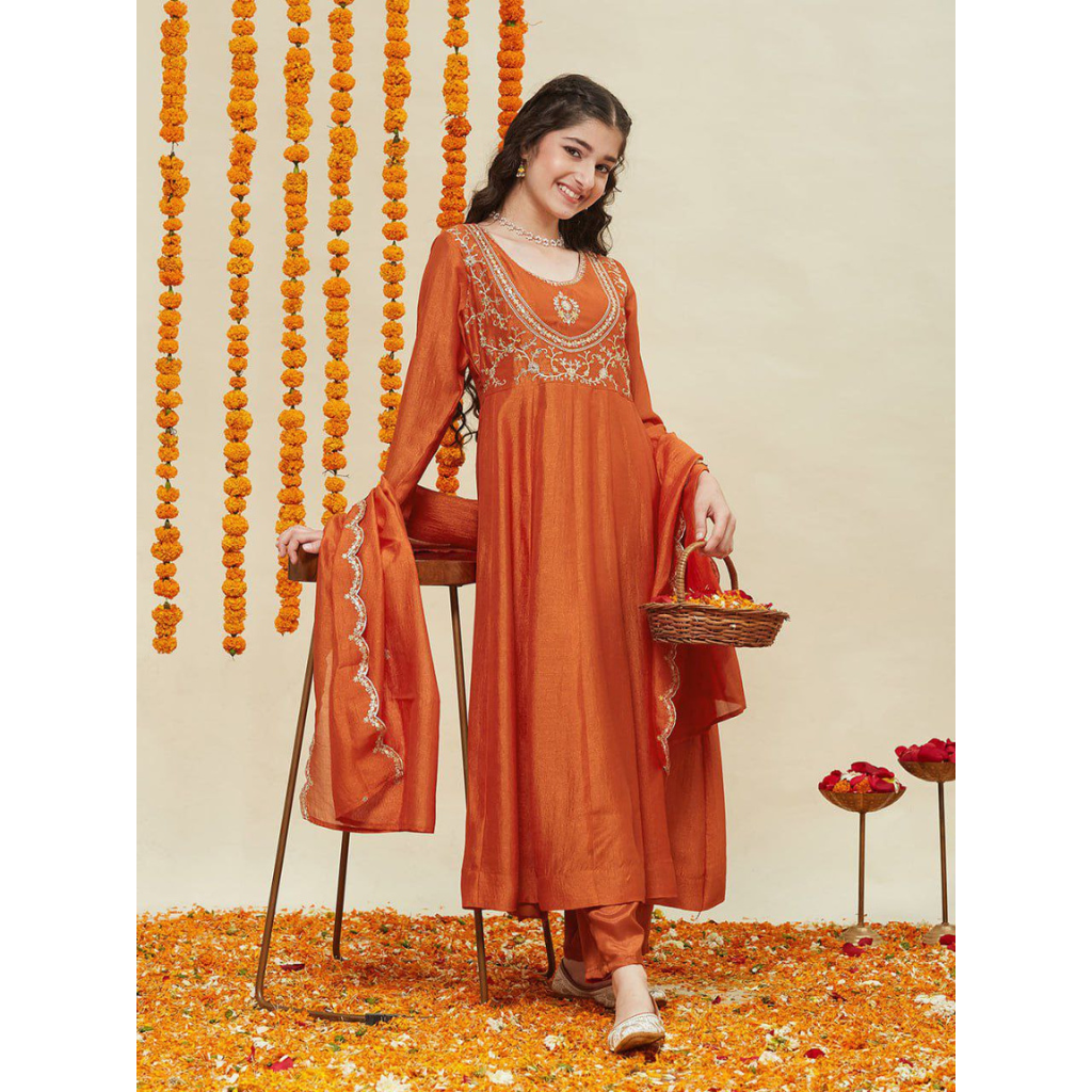 Designer Kids Girls Anarkali Kurti Pant Dupatta Set