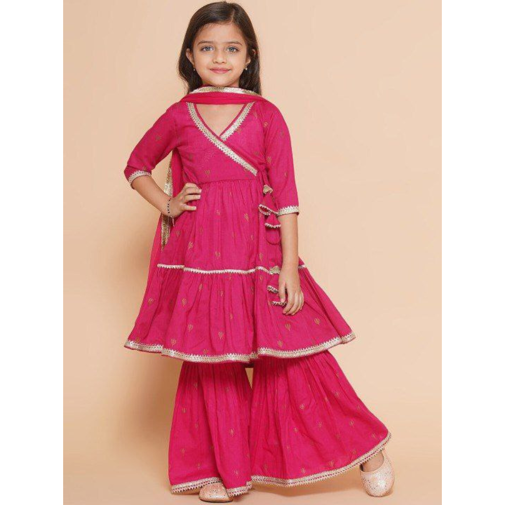 Designer Kids Girls Top Sharara Dupatta Dress