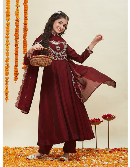 Designer Kids Girls Anarkali Kurti Pant Dupatta Set