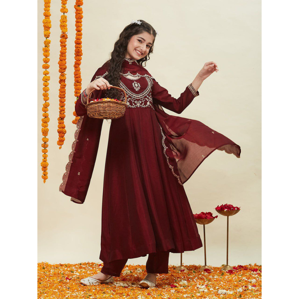 Designer Kids Girls Anarkali Kurti Pant Dupatta Set