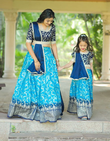 Designer Mother Daughter Same Matching Lehenga Blouse