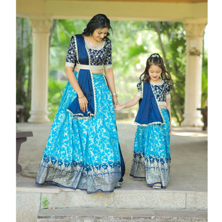 Designer Mother Daughter Same Matching Lehenga Blouse