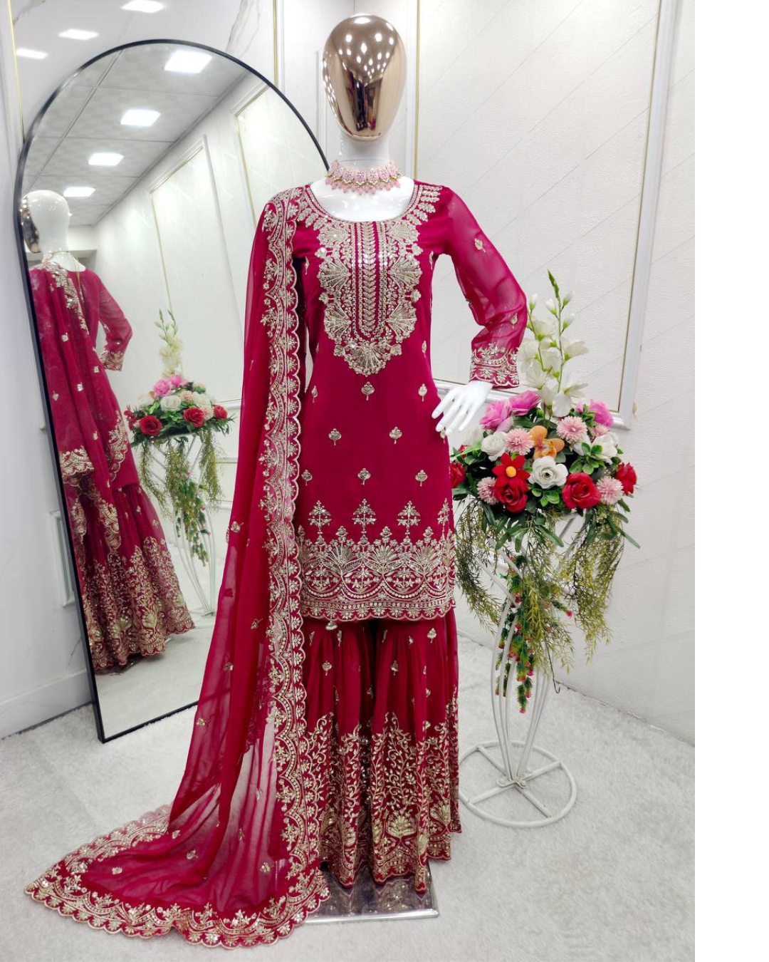 Designer Red Bridal wear Top  Sharara with Dupatta mahezon