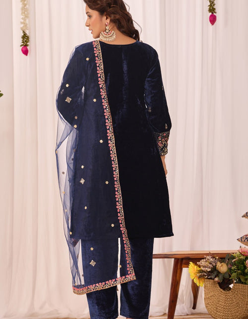 Load image into Gallery viewer, Designer Velvet Embroidery Women Top Pant Dupatta Suit Royal Export
