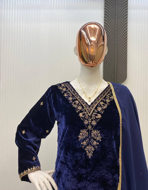 Load image into Gallery viewer, Designer Velvet Wedding Embroidery Women Top Pant Dupatta Suit Mahezon
