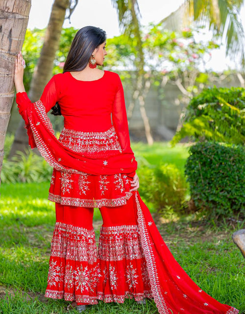 Load image into Gallery viewer, Designer Wedding Party wear Top  Sharara with Dupatta mahezon
