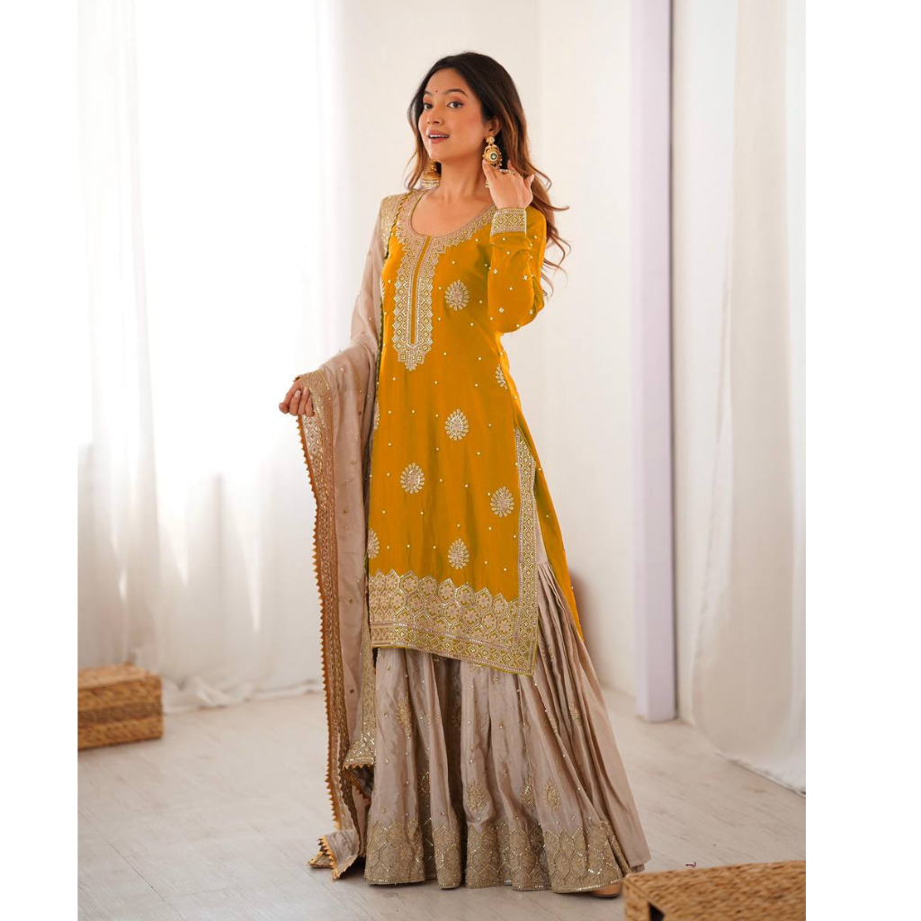 Party Wear Designer Women Top Sharara with Dupatta Suit Dress