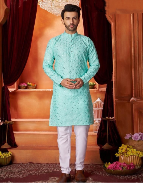 Load image into Gallery viewer, Cotton Green Mens Kurta Pajama Set Mahezon
