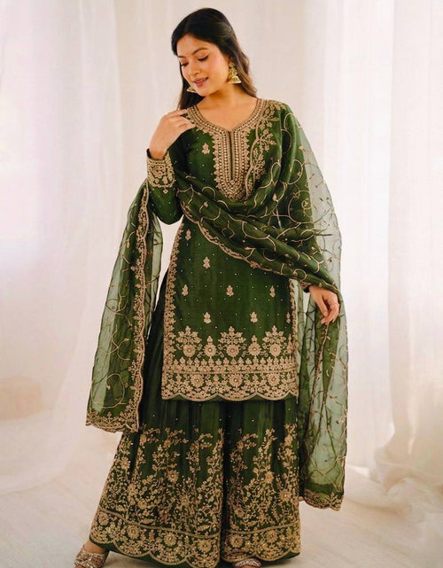 Load image into Gallery viewer, Ethnic Wear Green Matching Mother Daughter Designer Party wear Top Palazzo Dupatta Suit Set mahezon
