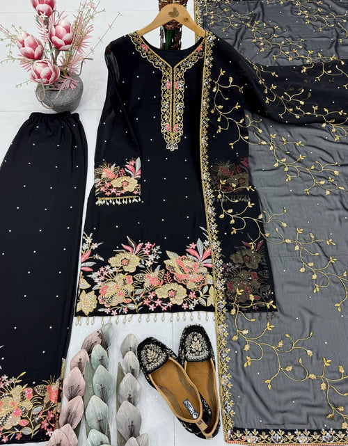 Load image into Gallery viewer, Festive Sequence Embroidered Women Top Palazzo Dupatta Suit Dress mahezon
