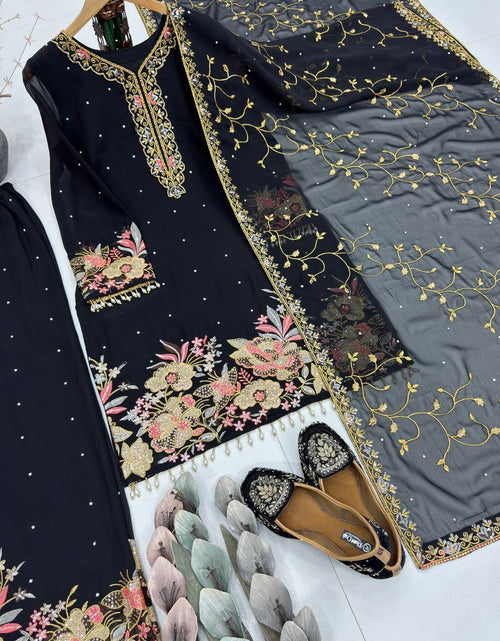 Load image into Gallery viewer, Festive Sequence Embroidered Women Top Palazzo Dupatta Suit Dress mahezon
