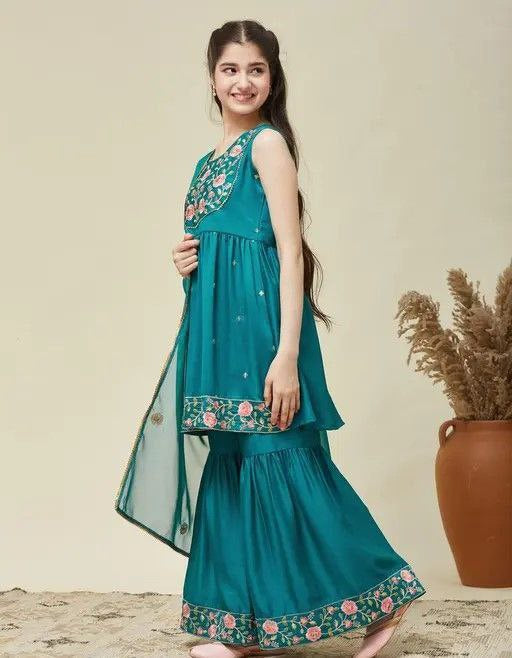 Kids Girls Top Sharara Dupatta Dress