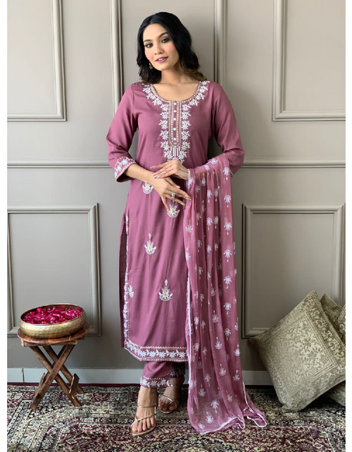 Load image into Gallery viewer, Embroidery Rayon 3 piece Women&#39;s Suit Pink mahezon
