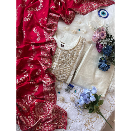 Festive Embroidery Anarkali Women’s Kurti Pant Dupatta Suit mahezon