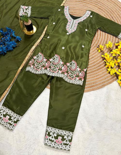 Load image into Gallery viewer, Festive Embroidery Kid Girl Kurti Palazzo with Dupatta Suit mahezon
