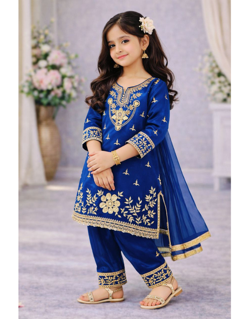 Load image into Gallery viewer, Festive Embroidery Sequence Kid Girl Kurti Palazzo with Dupatta Suit mahezon
