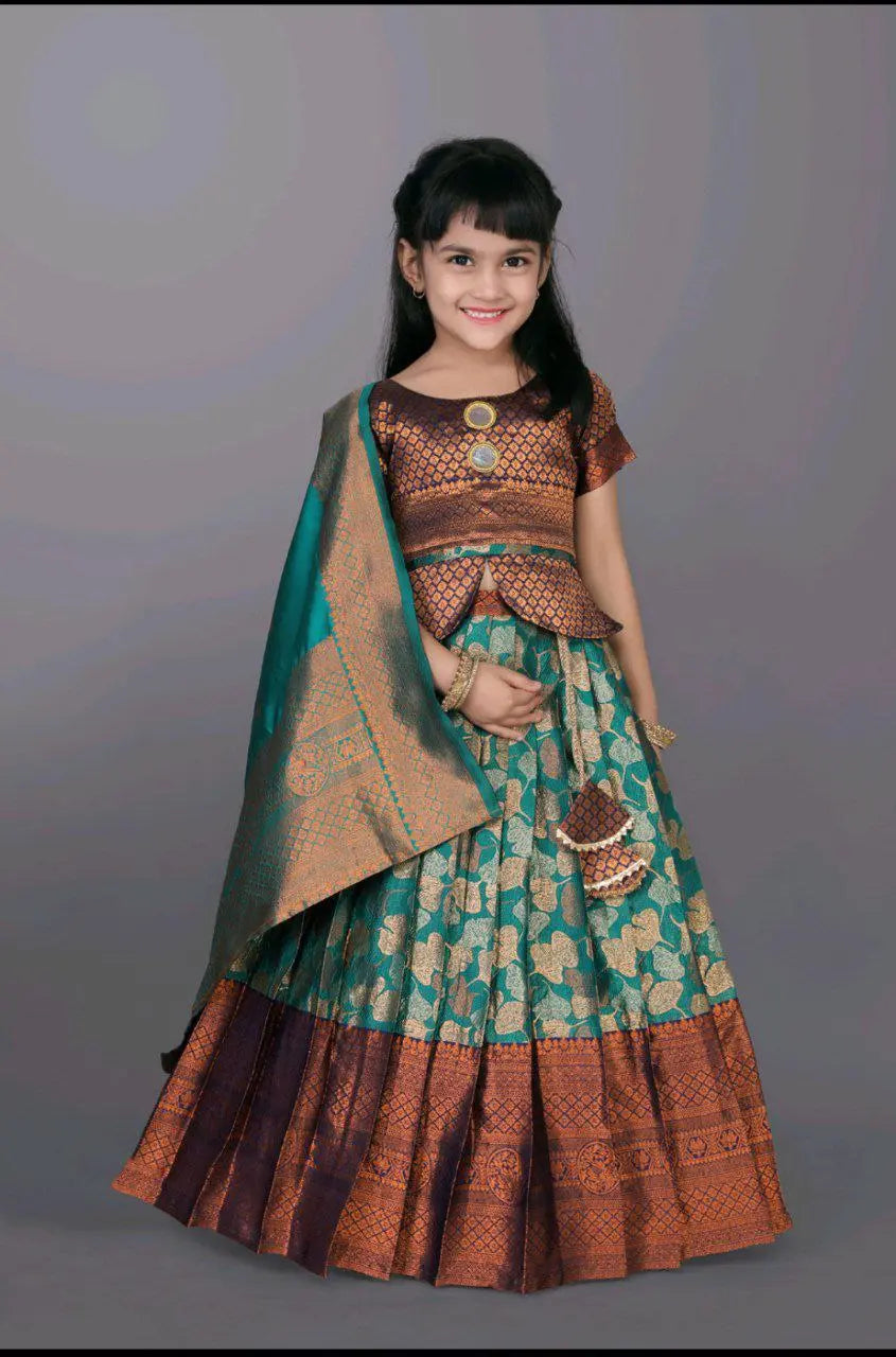 Ethnic Kids Blue Girl Lehenga Choli Dupatta mahezon