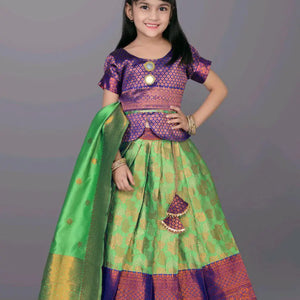 Ethnic Kids Green Girl Lehenga Choli Dupatta mahezon