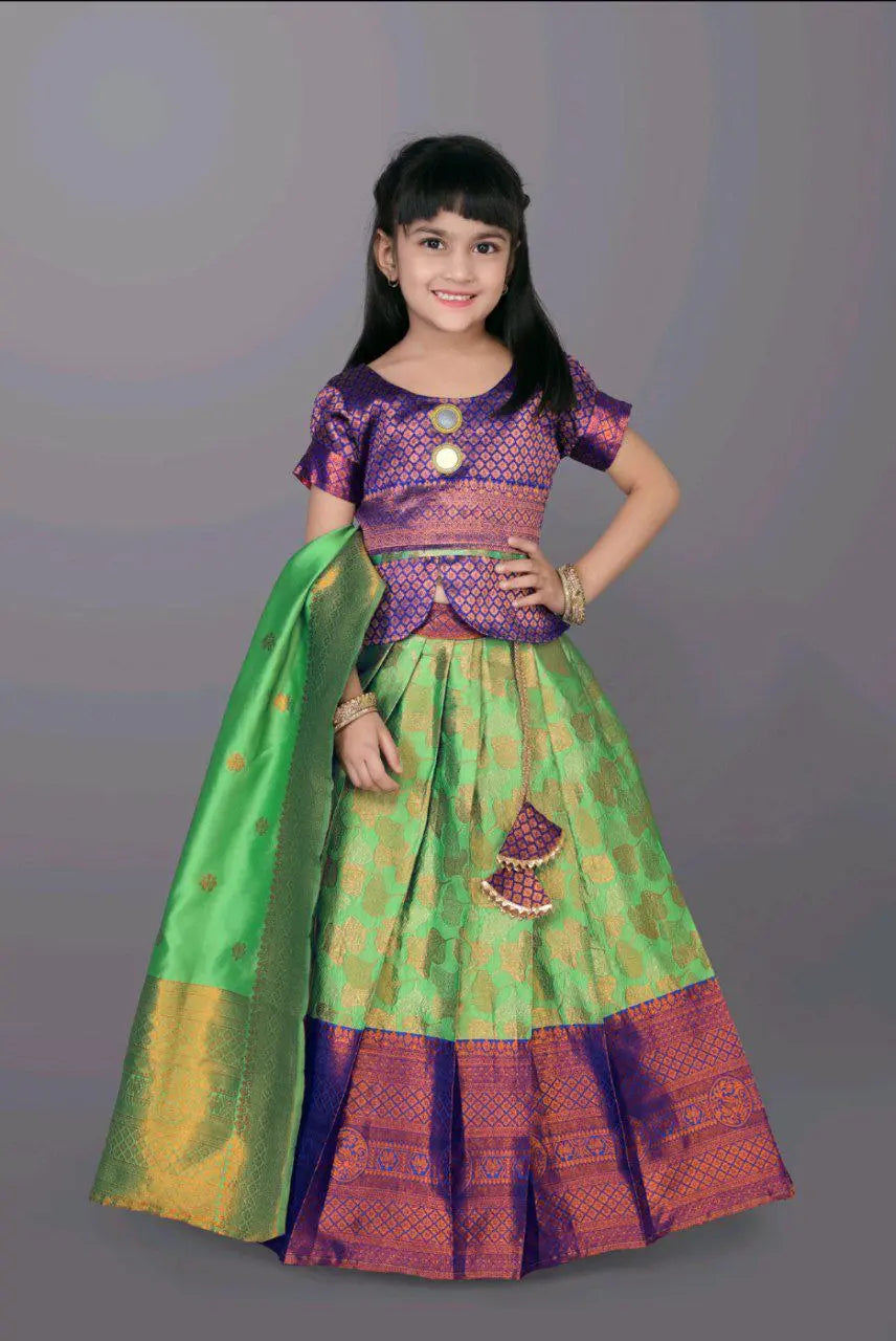 Ethnic Kids Green Girl Lehenga Choli Dupatta mahezon