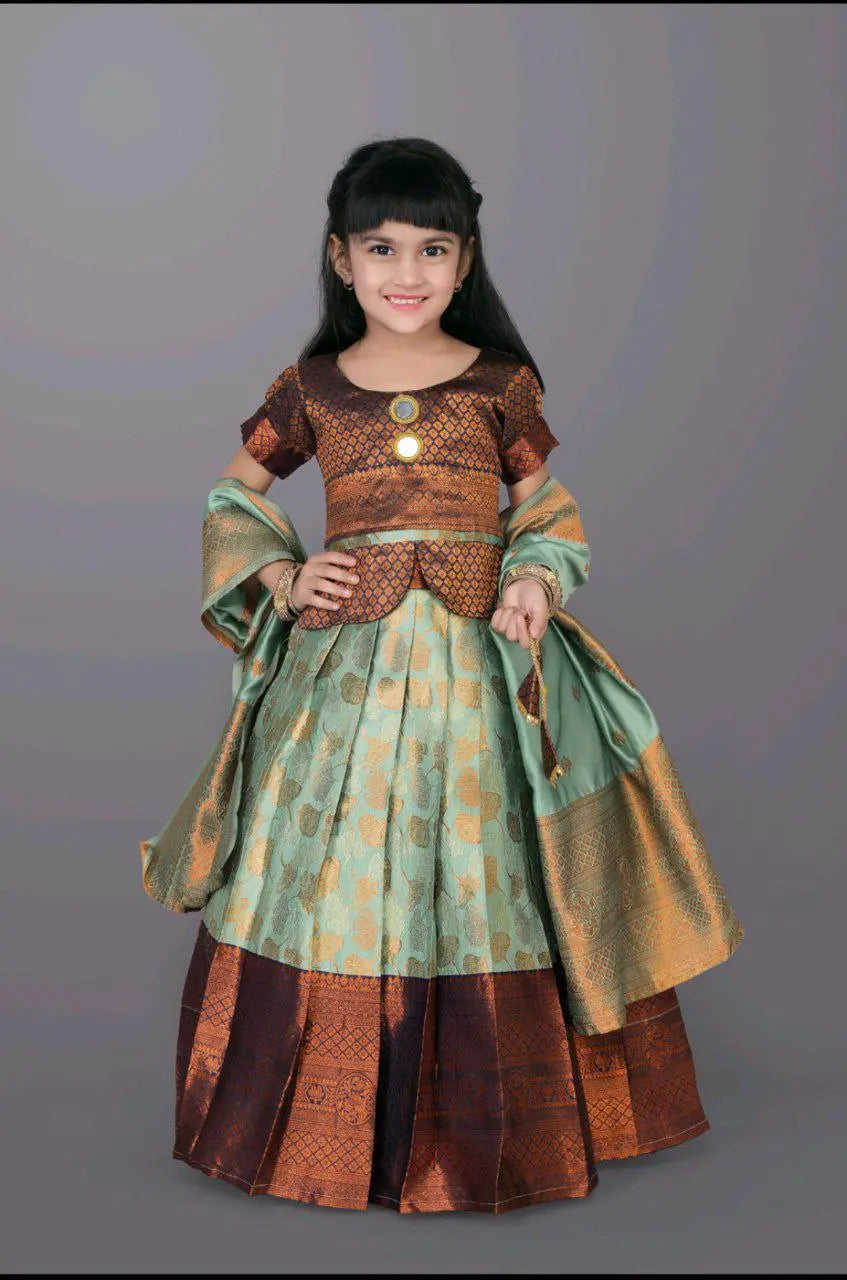 Ethnic Kids Light Blue Girl Lehenga Choli Dupatta mahezon