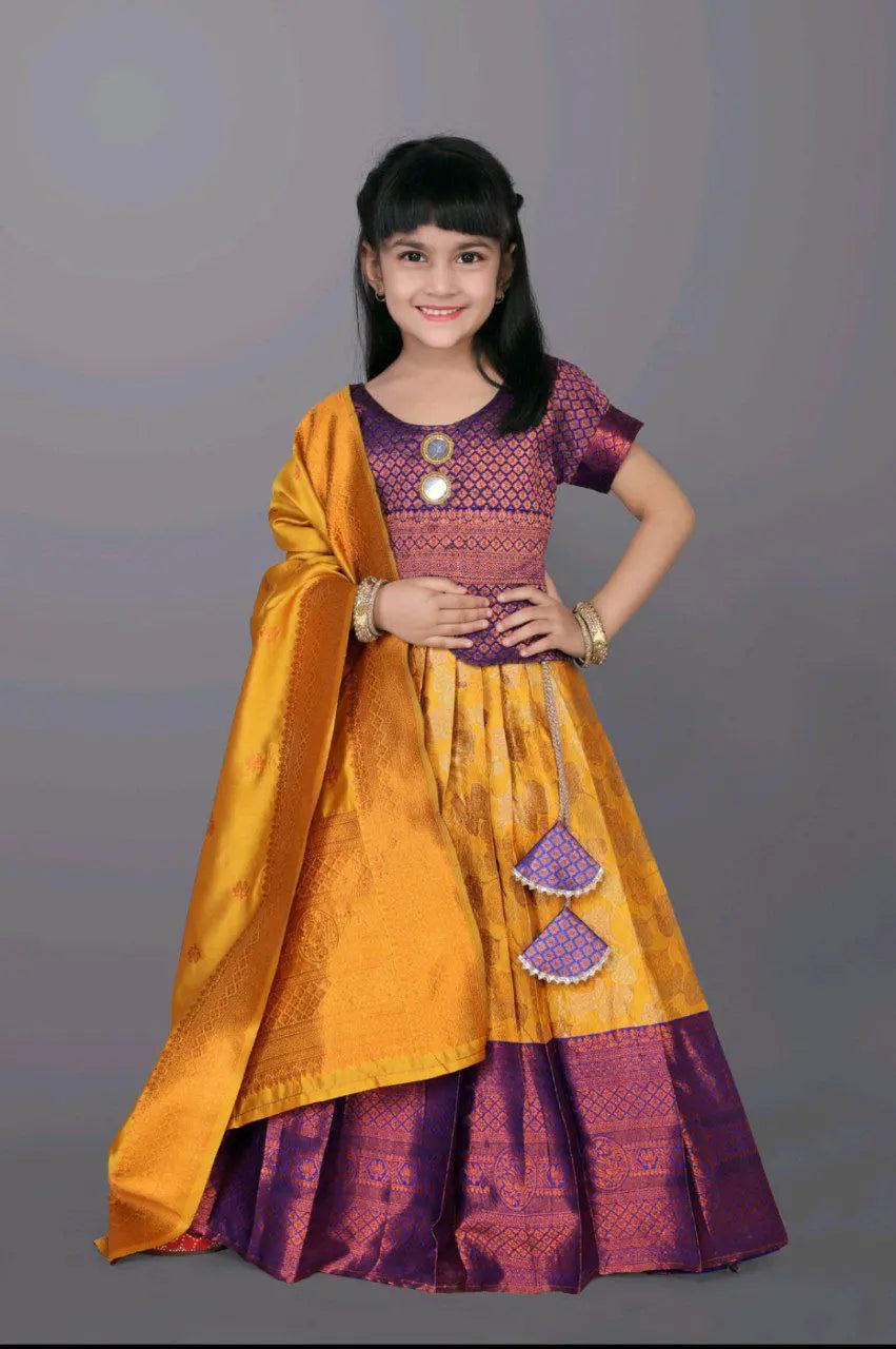 Ethnic Kids Yellow Girl Lehenga Choli Dupatta mahezon