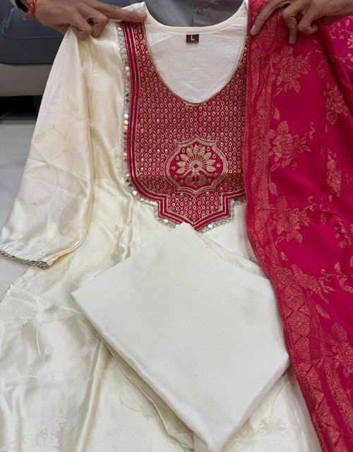 Load image into Gallery viewer, Festive Ethnic Banarasi Silk Women Kurta Pant Dupatta Suit mahezon
