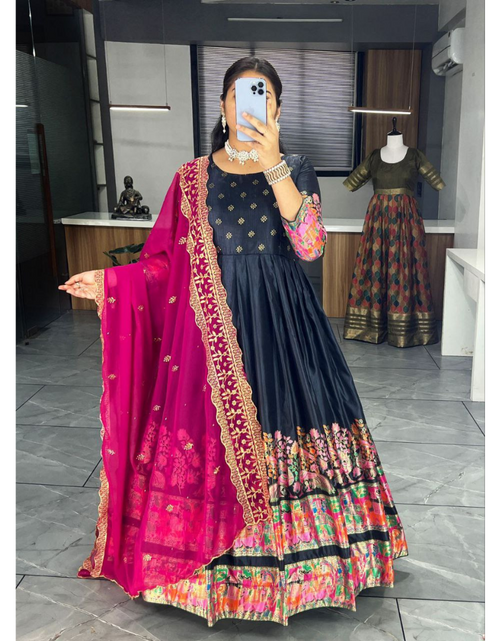 Load image into Gallery viewer, Ethnic Women&#39;s Dola Silk Gown Dupatta Suit mahezon
